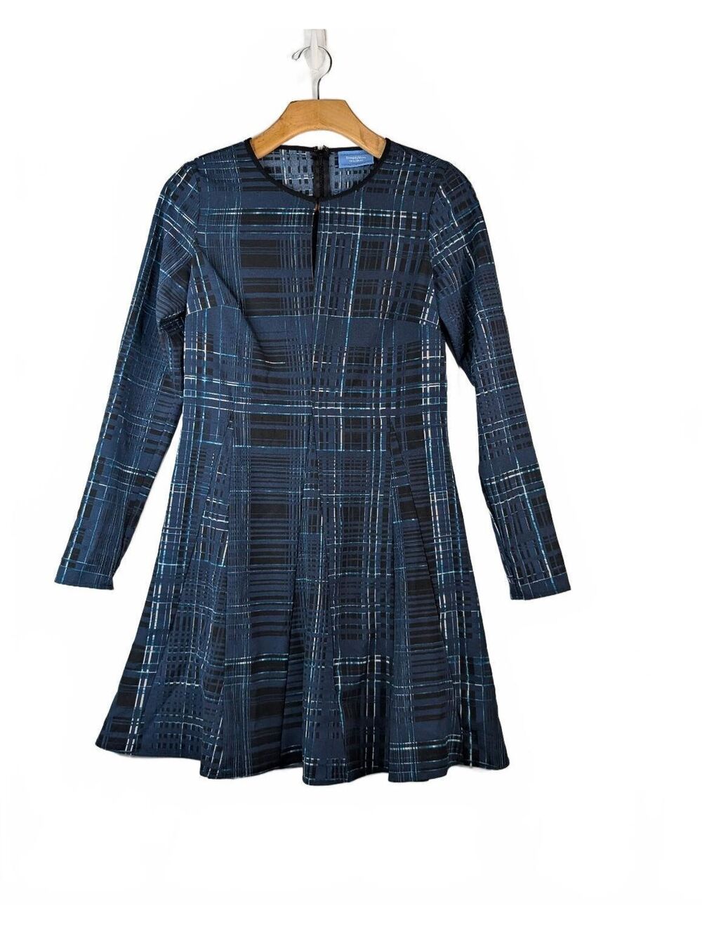 Simply Vera Vera Wang Blue and Black Abstract Plaid A-Line Dress XS